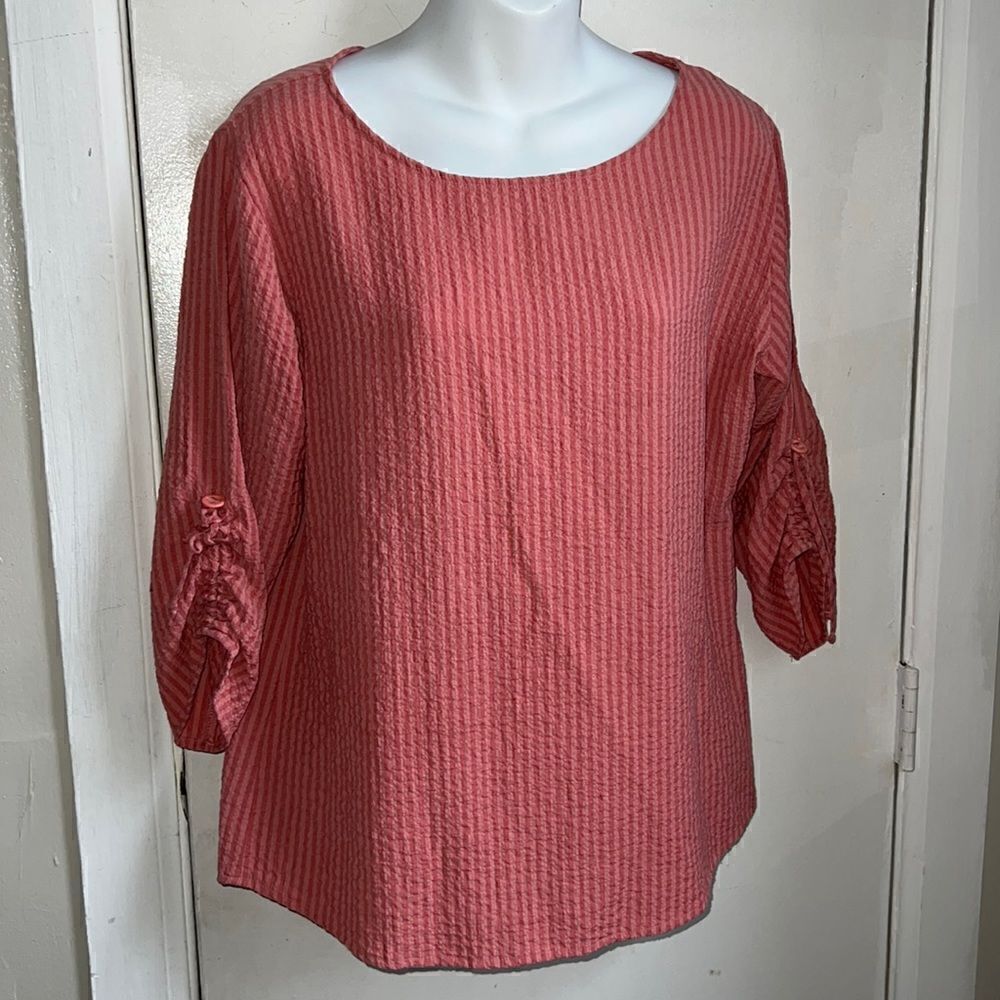 WOOLRICH Geranium Stripe Seersucker Roll Sleeve Blouse-S